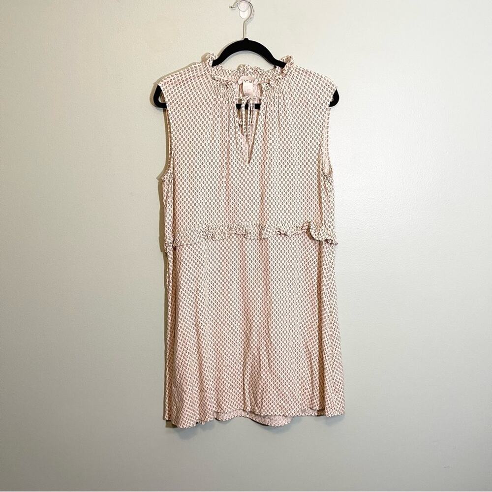 H&M Womens Patterned Ruffle Trim V-Neck Sleeveless Mini‎ Dress Cream Size 14
